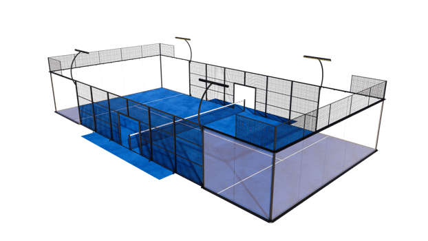 Isometric view blue padel tennis court illustration 3d rendering isolated on transparent background png