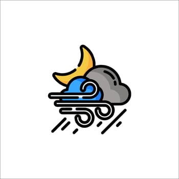 A cartoon cloud and moon with a wave vector