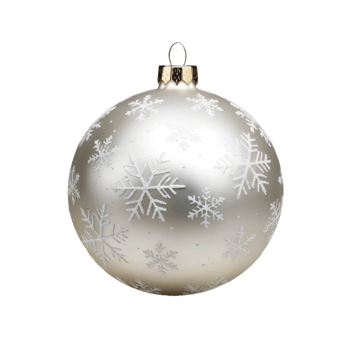 A silver christmas ball ornament with snowflakes on it png