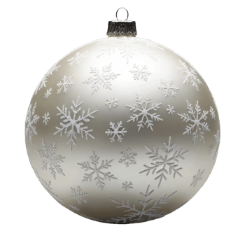 A white christmas ball ornament with snowflakes on it png