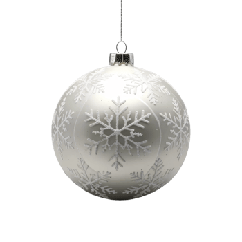 A silver christmas ball ornament with snowflakes on it png