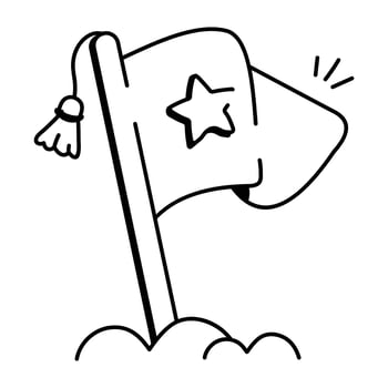 A doodle icon of a flag with a star vector