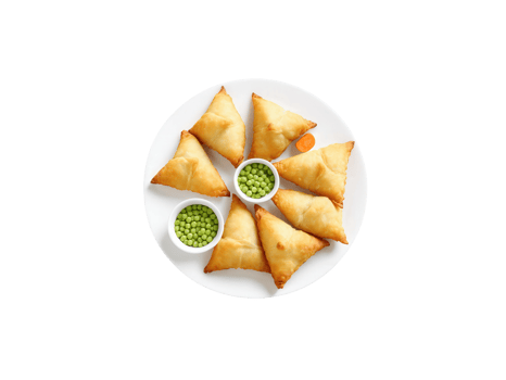 Potato Samosas Crispy fried pastry filled with spiced mashed potatoes, peas, and carrots. A popular Indian appetizer with a flavorful png