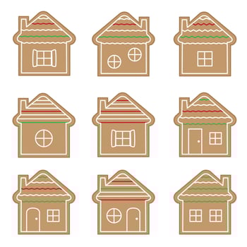 Big set of cute Christmas gingerbread houses. Collection of cute cartoon gingerbread houses for design. vector
