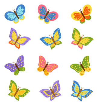 Medium set of flying colorful butterflies. Collection of butterflies for design. vector