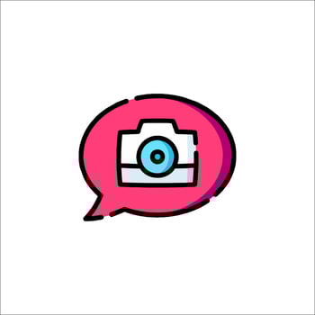 A camera icon in a speech bubble vector