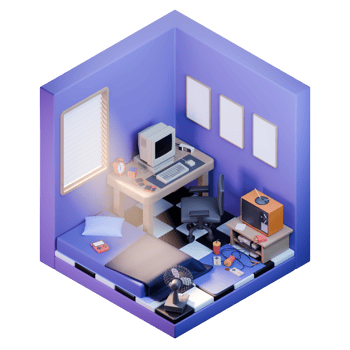 3D Isometric Retro Bedroom Design Decoration png