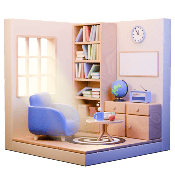 3D Reading room Design Decoration png