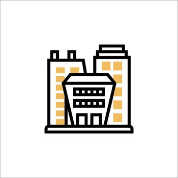 A building icon with a yellow and black outline vector