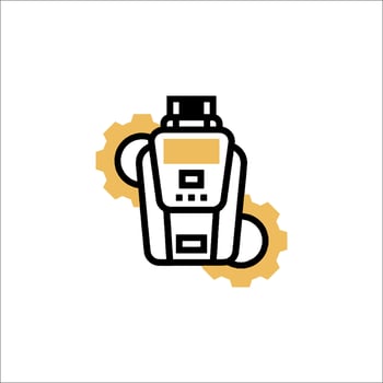 A black and yellow logo for a device vector