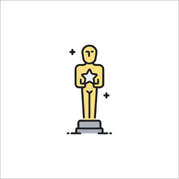 The oscar award icon is shown in a line style vector