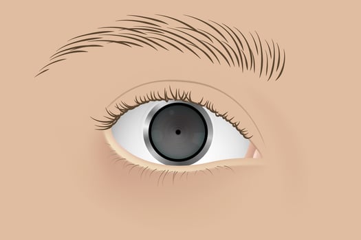 Human cyborg with camera inside eye. Realistic photographic equipment instead of eyeball vector