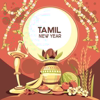 Happy Tamil New Year Greetings Illustration vector