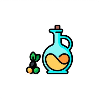 Olive oil and olive oil bottle icon illustration vector