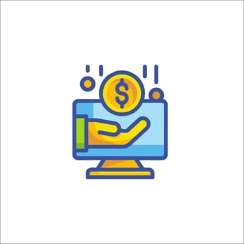 A hand holding a dollar sign on a computer screen vector