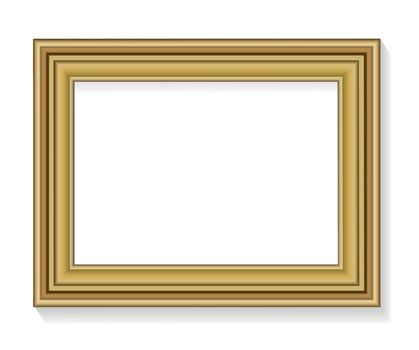 Thick Golden Rectangular Photo Frame with Shadows Isolated on White Background vector