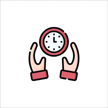 A hand holding a clock icon on a white background vector