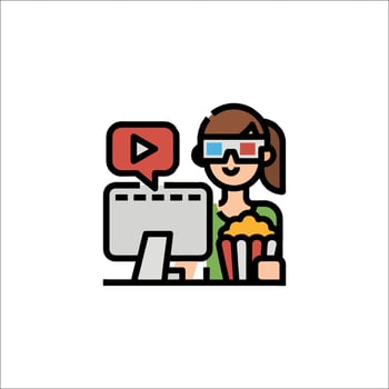 A woman with glasses and a movie playing on a computer vector