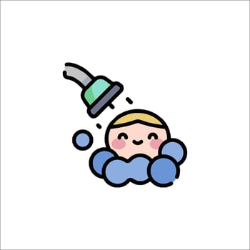 A cartoon baby is taking a bath in a tub vector