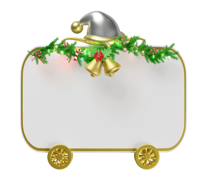 3d billboards with branches of pine trees, jingle bell, holly berry leaves, clear glass lantern garlands isolated. merry christmas, festive new year concept, 3d render illustration png
