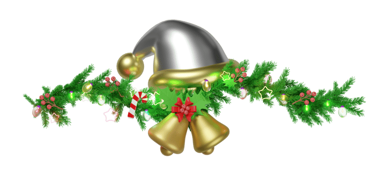 3d Decorated with hat, branches of pine trees, Jingle bell, candy cane, red bow, holly berry leaves, lantern garlands, star isolated. merry christmas, 3d render illustration png