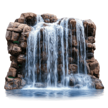 Water flowing over artificial rock formation. Small waterfall png