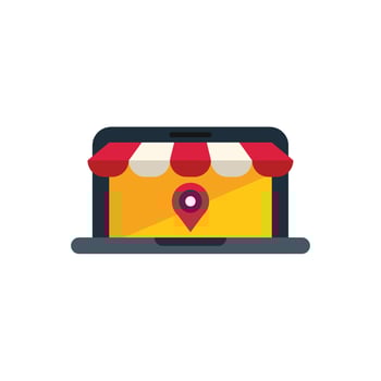 Laptop showing online shop with location pin icon vector