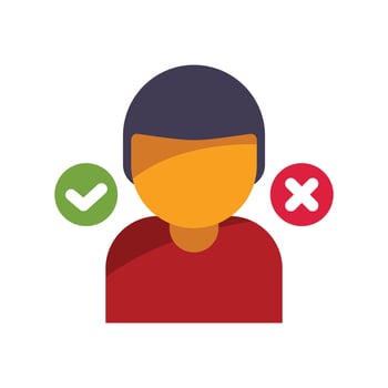 Person choosing between right and wrong options with check and cross marks vector