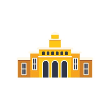 Large yellow building facade with tower and arches vector
