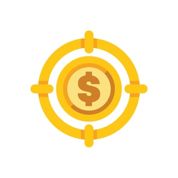 Target aiming at a gold dollar coin, concept of financial goal, investment strategy, and business success vector