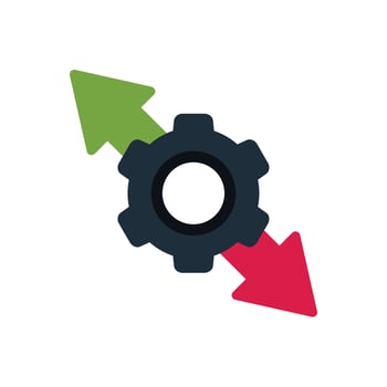 Gear with two arrows pointing in opposite directions representing market volatility vector