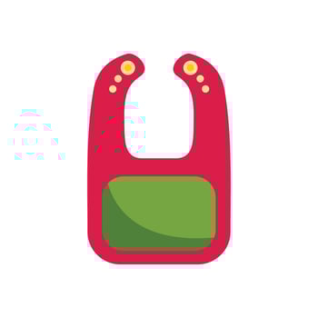 Red baby bib with green pocket for keeping clothes clean vector