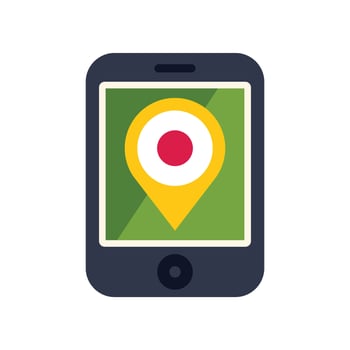 Smartphone showing japan flag on map application vector