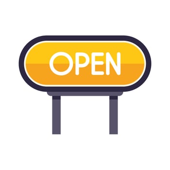 Yellow open sign announcing business hours vector