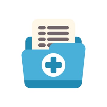 Blue medical folder with documents and a white cross symbol vector