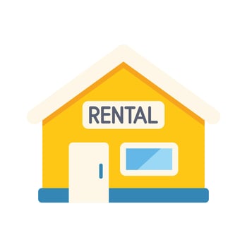 Yellow rental office building representing housing market trends vector