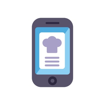 Smartphone showing online recipe with chef hat icon vector