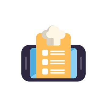 Smartphone showing online food delivery menu with chef hat icon vector