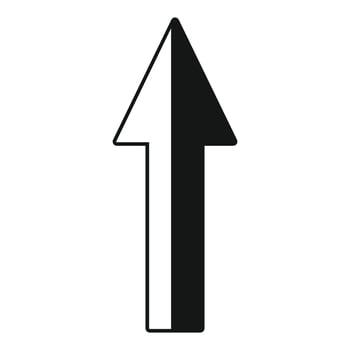 Black and white up arrow pointing forward, simple icon vector