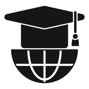 Graduation cap placed on top of a globe, promoting global education vector