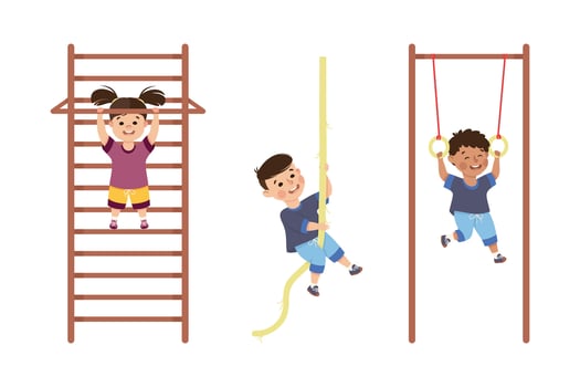 Little Boy and Girl Engaged in Physical Education at School Set vector