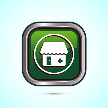 Pharmacy icon design illustration. Drugstore icon, medical store, Green Color Round Button Design vector