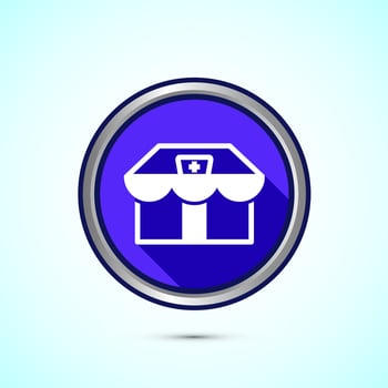 Pharmacy icon design illustration. Drugstore icon, medical store, Blue Shadow Button Design vector