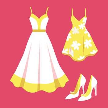 Fashionable women's yellow and white dress illustration vector