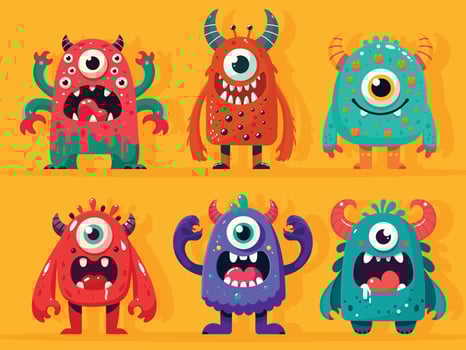 cartoon monsters set flat illustration vector