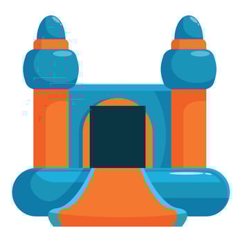 Inflatable bouncy castle with orange and blue colors resembling a fortress vector