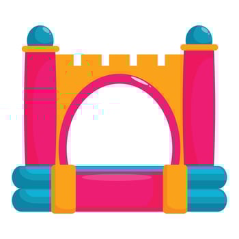 Colorful inflatable bouncy castle with arch and towers resembling a fortress vector