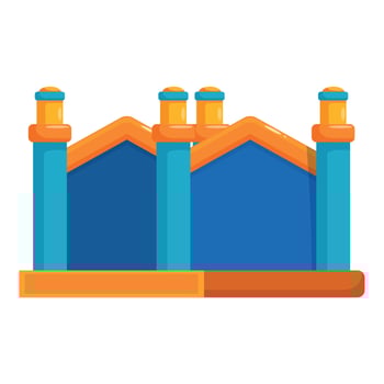 Inflatable bouncy house castle with orange and blue colors standing tall vector