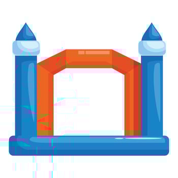 Inflatable bouncy castle gate arch with blue towers providing entertainment for children vector