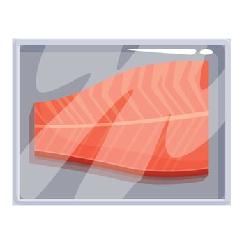 Fresh salmon fillet vacuum packed in plastic tray for retail vector